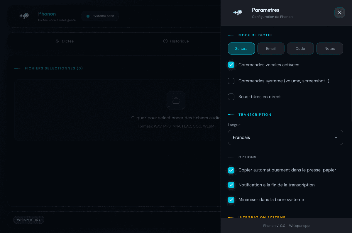 Phonon — commandes vocales