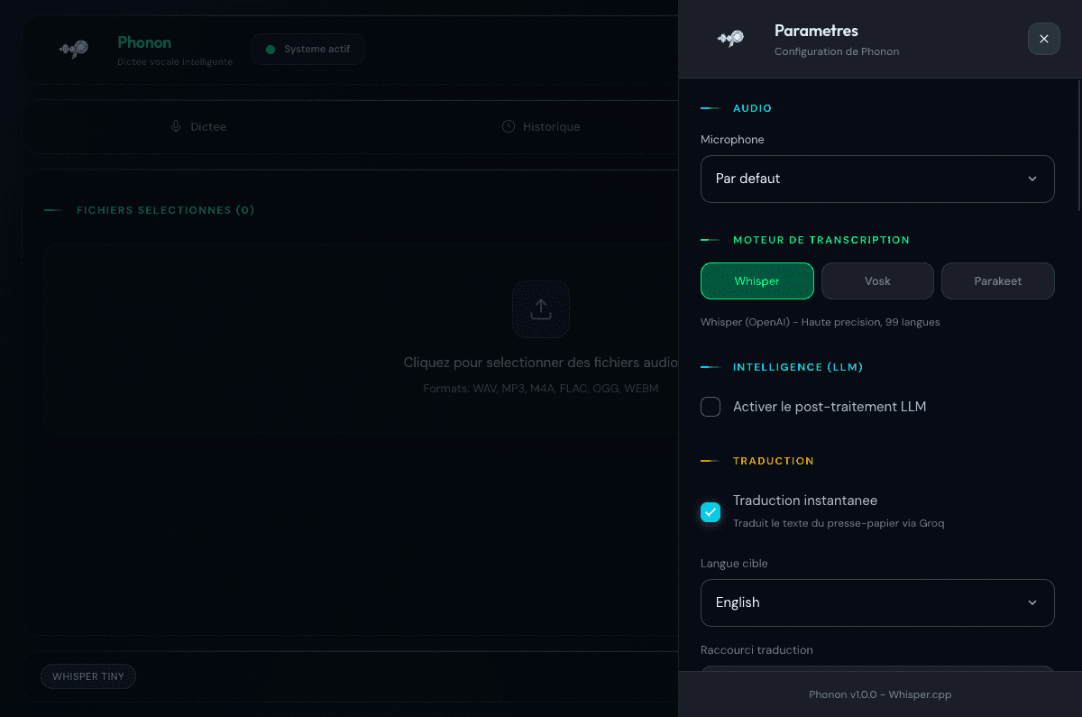 Phonon — réglages
