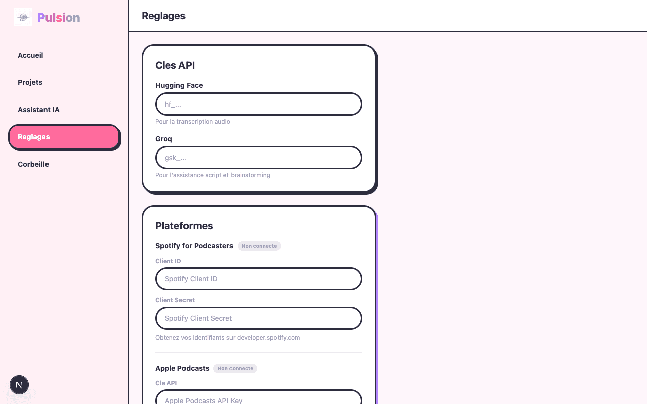 Pulsion — réglages